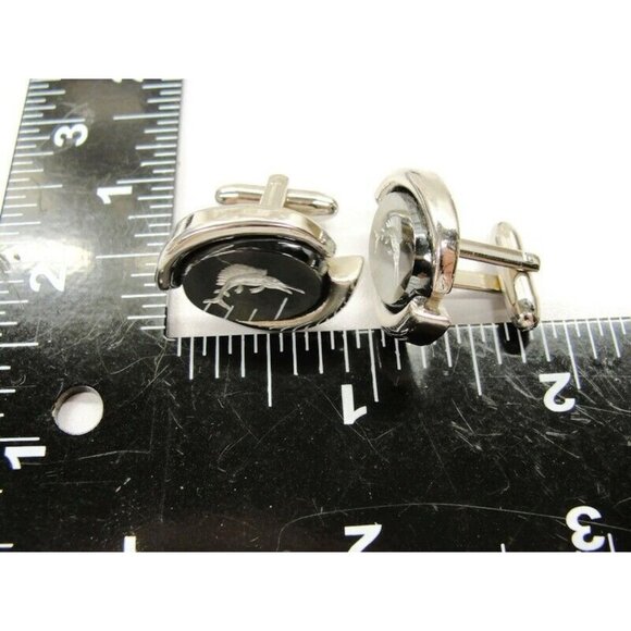 Swordfish Cufflinks Silver Tone Mirrored Finish Tux Shirt Dress Suit Vintage - Picture 5 of 8